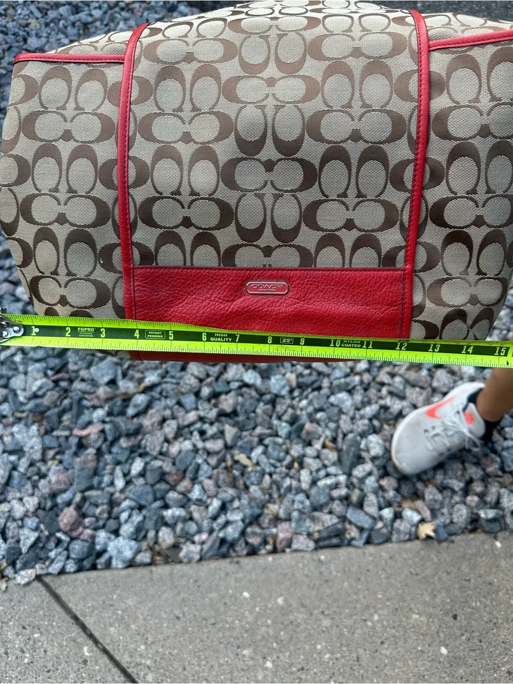 Coach Beige Signature Canvas Tote with Red Trim